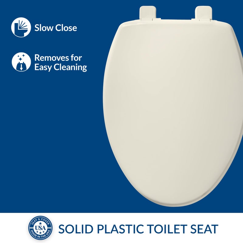 Bemis 7300SLEC Slow Close Toilet Seat, Easy Clean Hinges and Durable Plastic Seat, Made in USA, Elongated, Biscuit - Image 2
